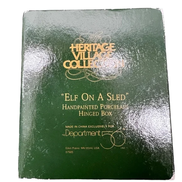 Dept 56 Heritage Village Elf On A Sled Hinged Box Christmas Collection Porcelain - Picture 6 of 6